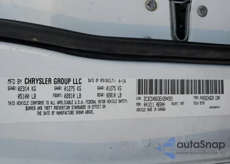 2014 Dodge Charger Se z USA, uszkodzony, nr VIN 2C3CDXBG3EH284591